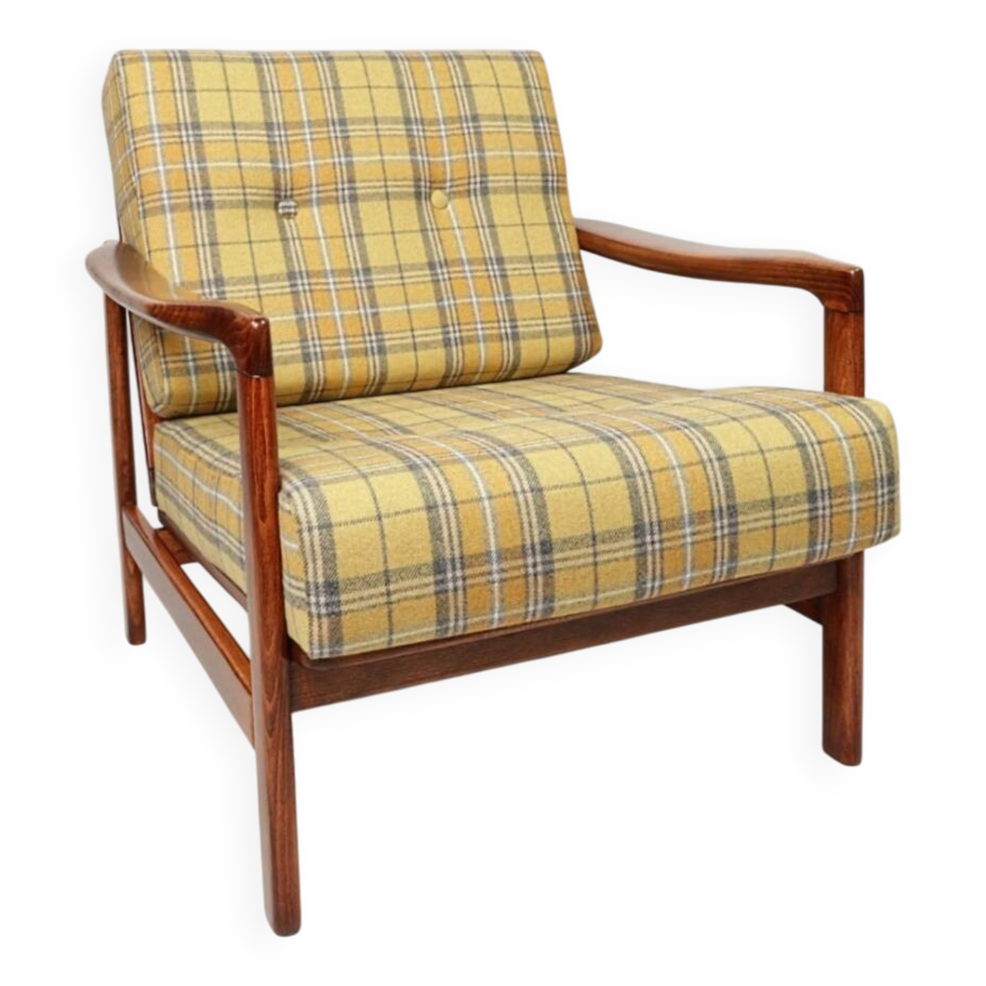Vintage armchair tartan plaid wool design by Z. Baczyk 1965