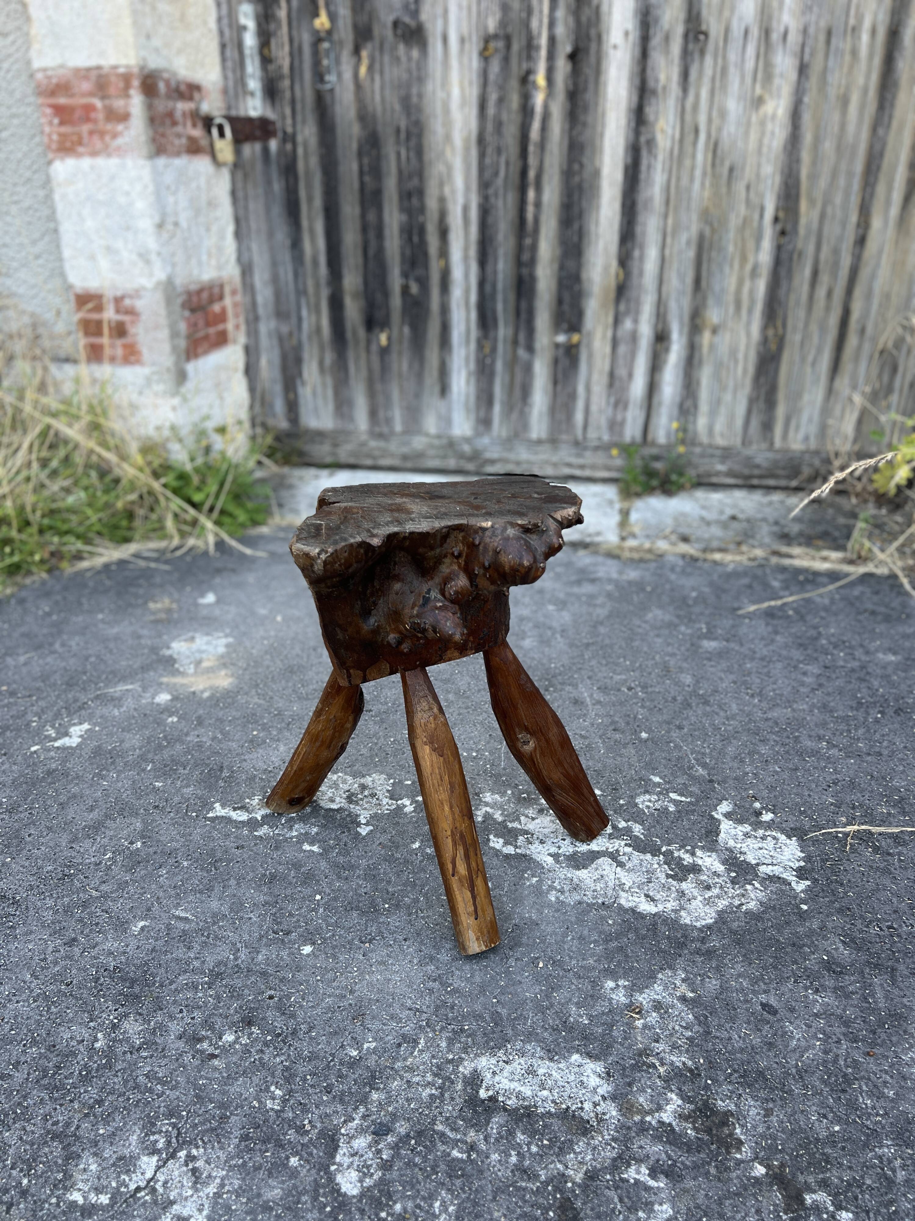 Solid Wood Chopping Block Stool – Organic Sculpture H54cm
