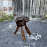 Tabouret Billot en Bois Massif – Sculpture Organique H54cm