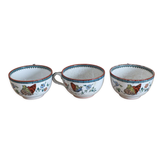 3 cups of English porcelain decorated with butterflies