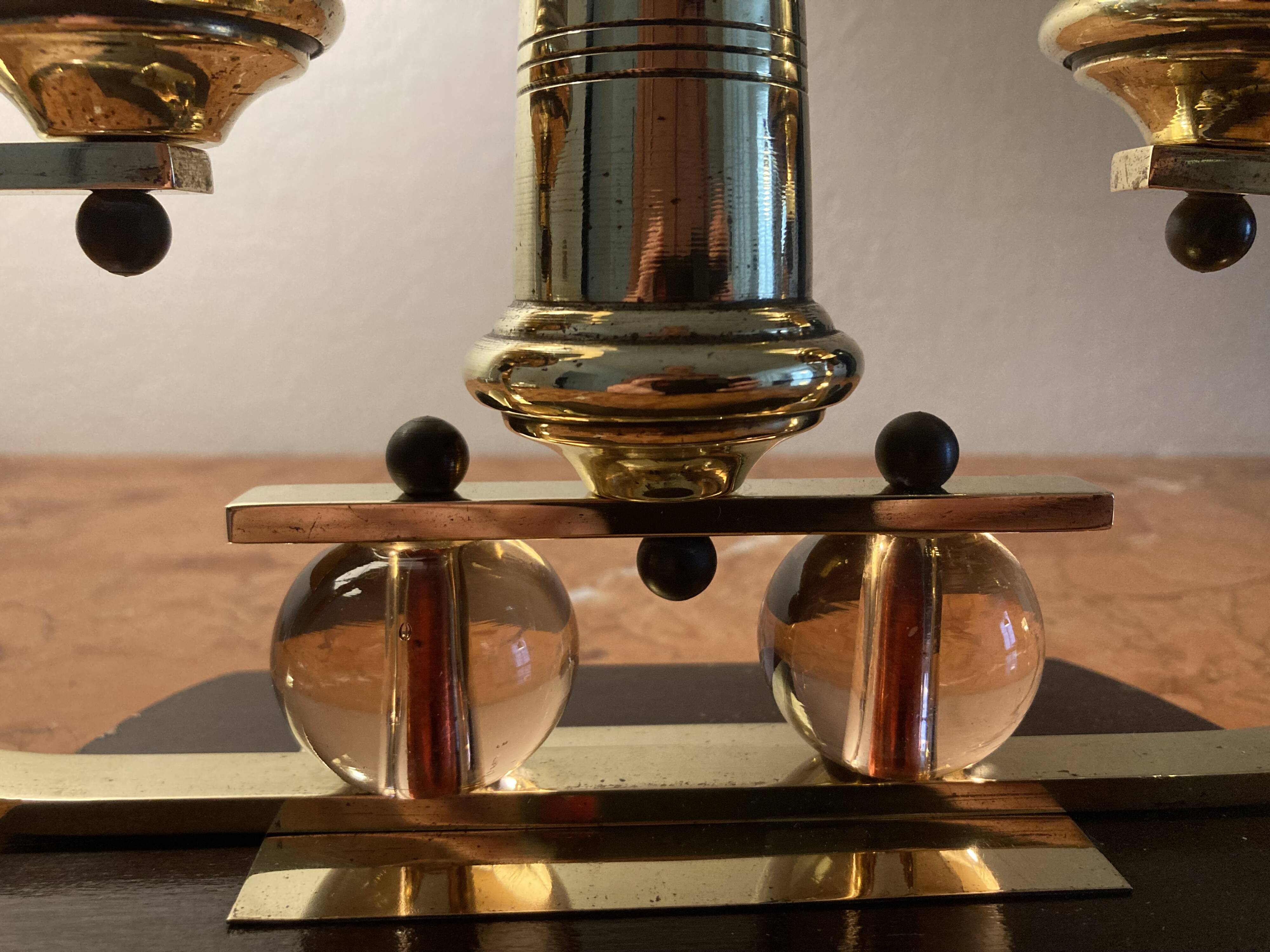 Art Deco candle holder in wood and brass
