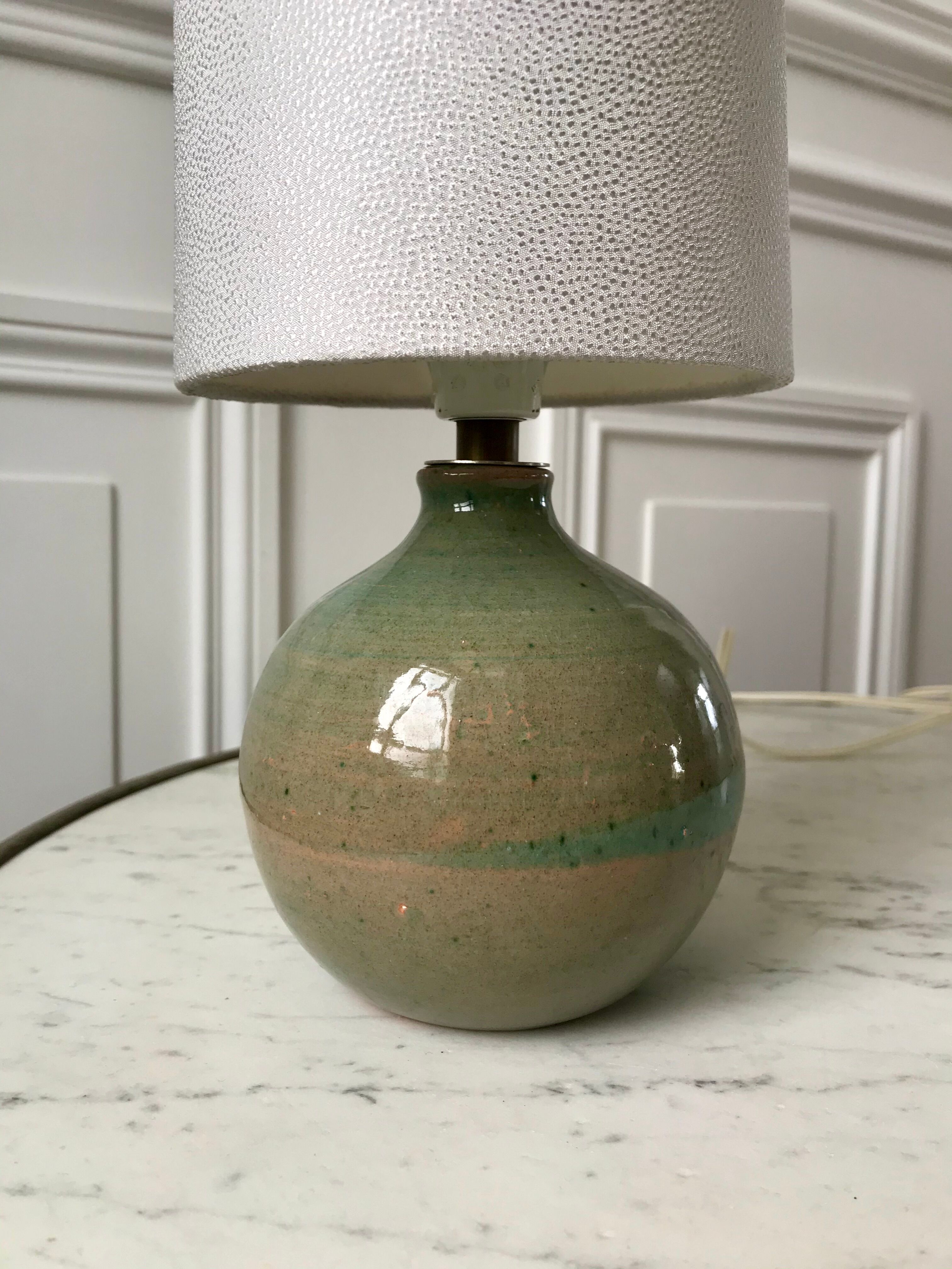 Signed stoneware lamp with cylindrical shade 60s-70s
