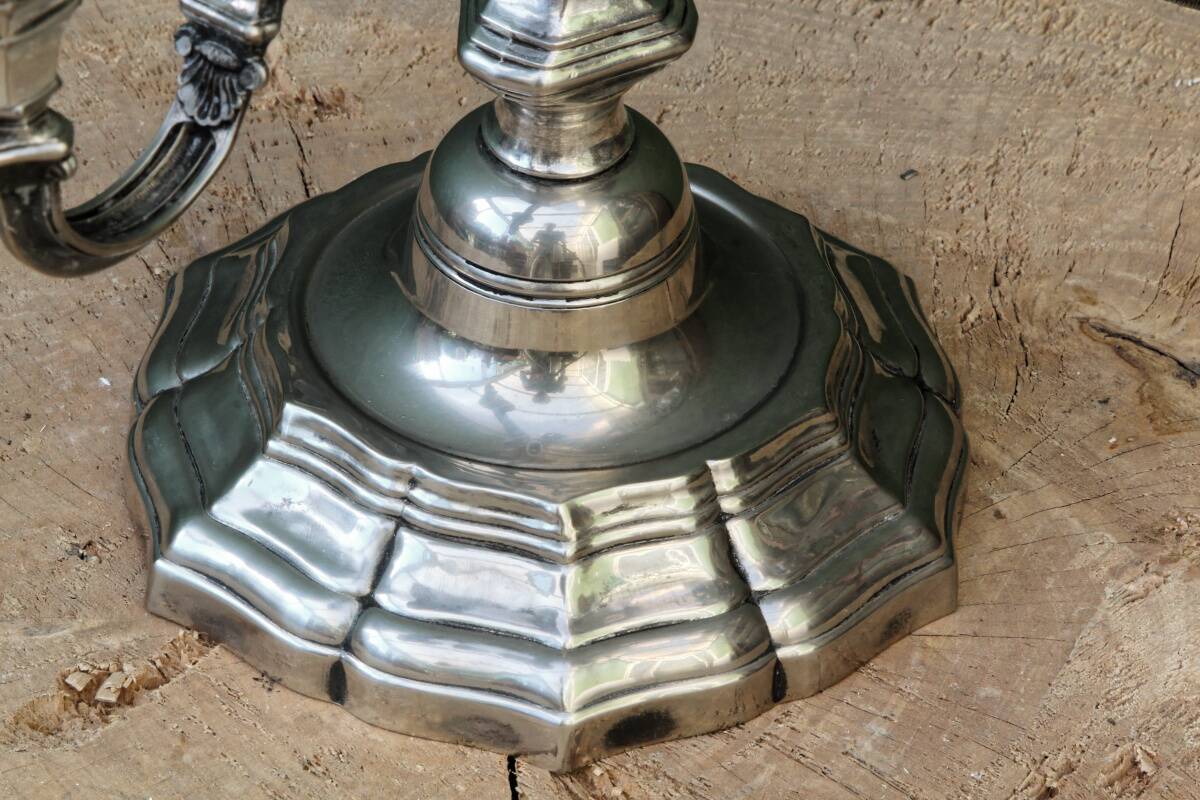 3-light silver-plated metal candlestick