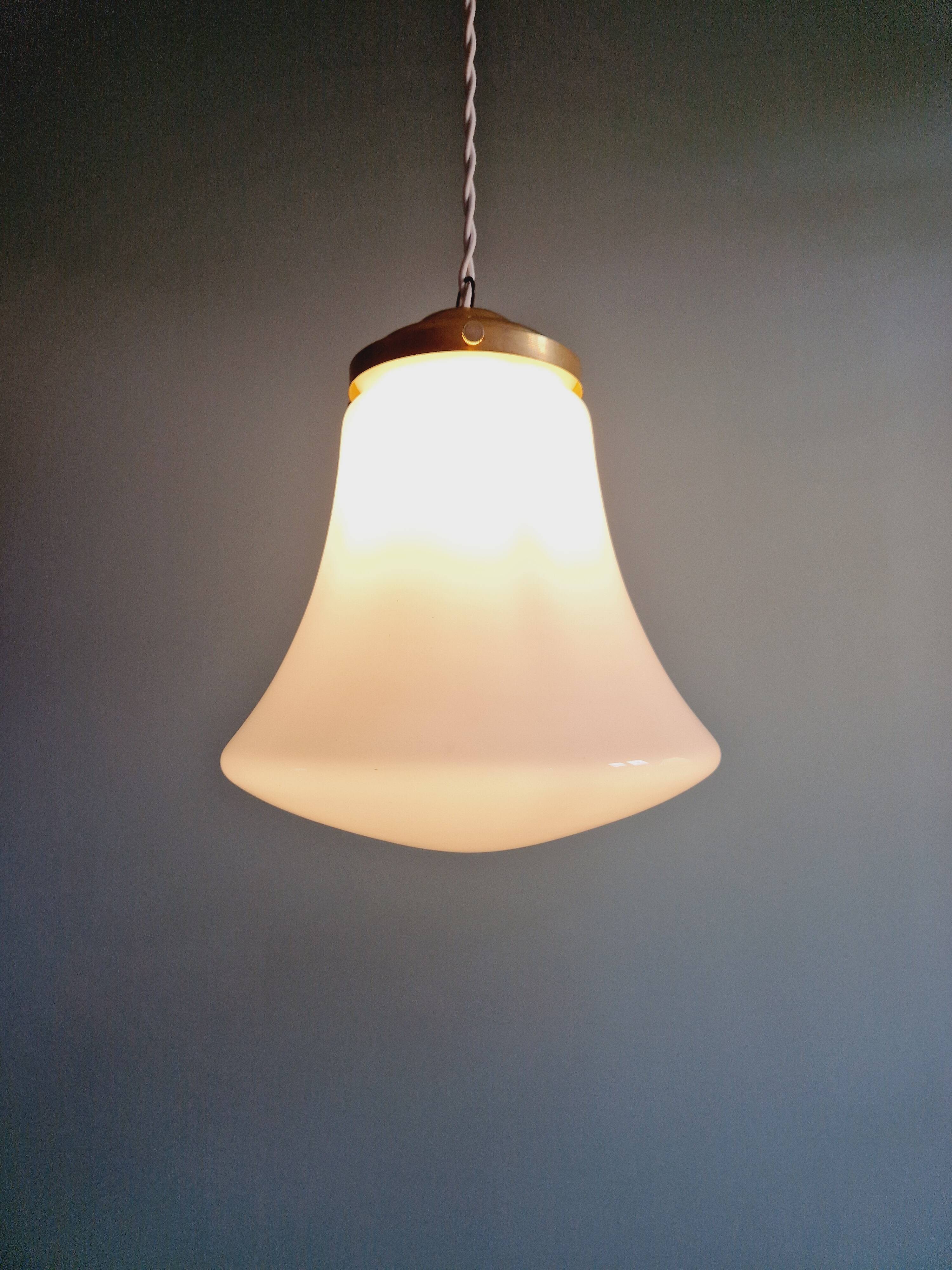 Vintage bell-shaped white opaline pendant light