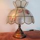 Vintage lamp in wood, brass and mother-of-pearl.