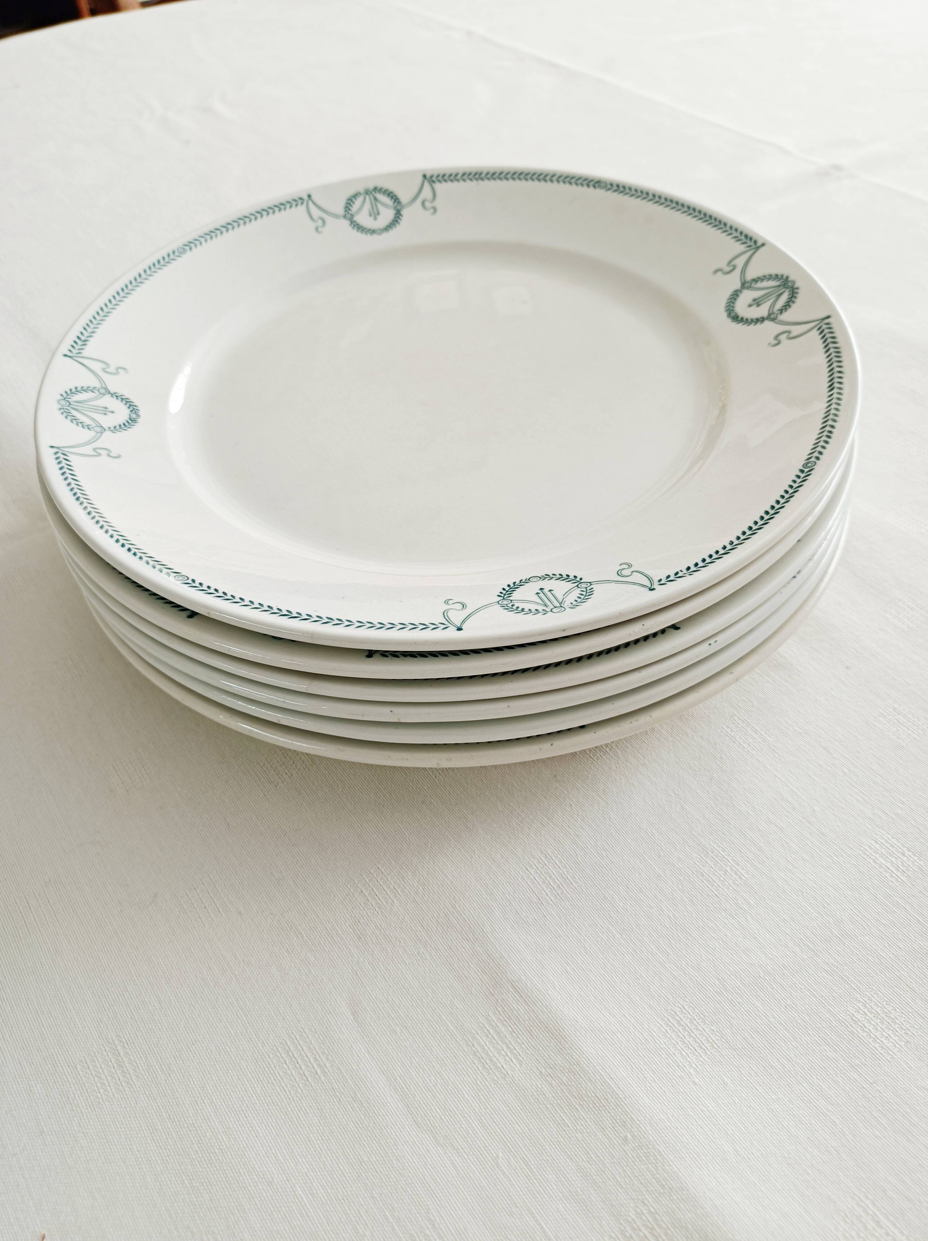 Set of 6 flat plates, ironstone, Petrus Regout, Empire.