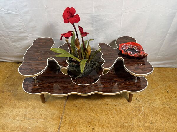 Table basse à étagères rétro vintage des années 60 / Support de plante en Formica