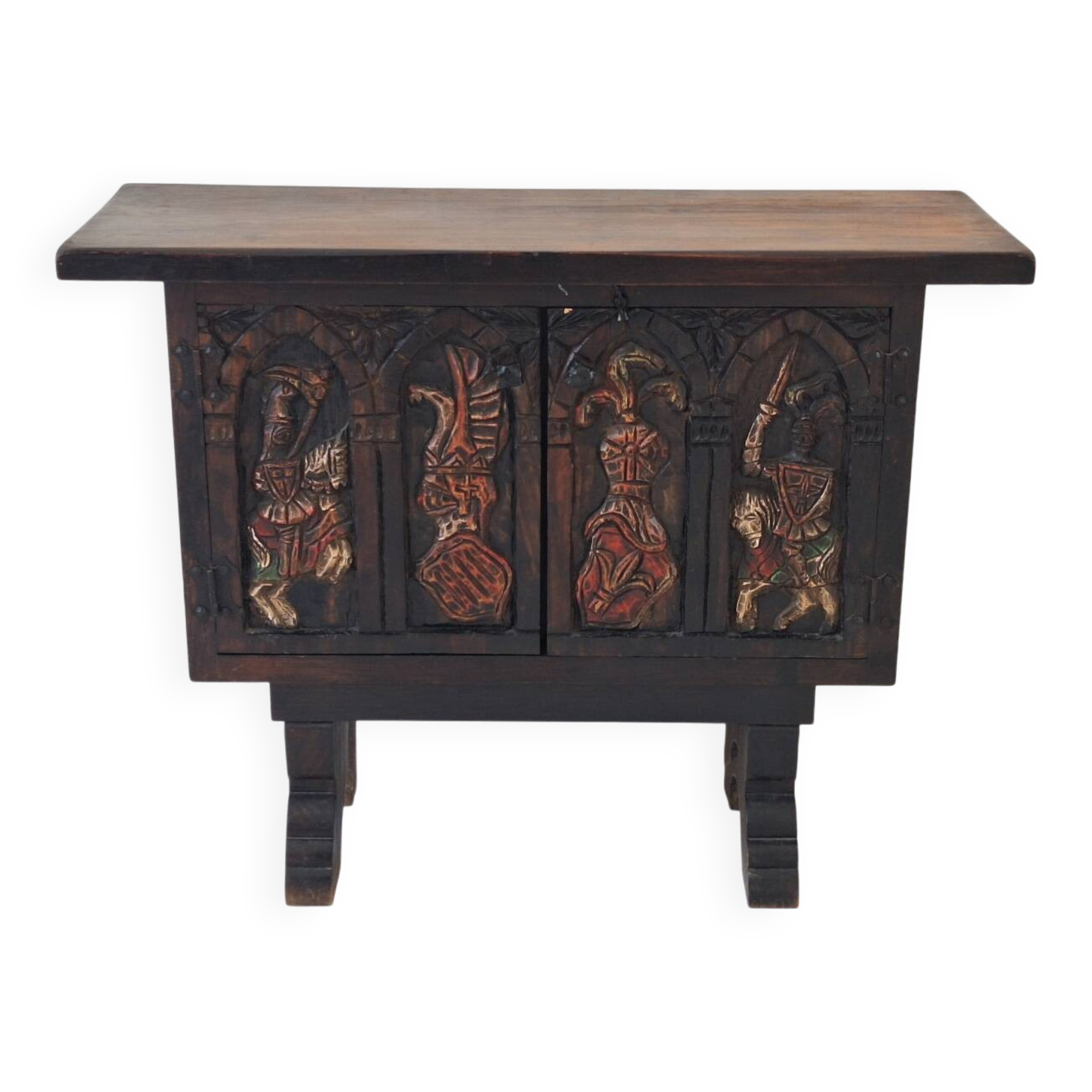 Arts of México Spanish colonial carved  painted console / sideboard, 1940s