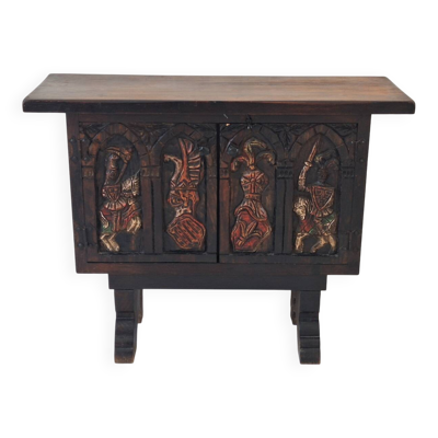Console / buffet sculpté et peint de l'art mexicain colonial espagnol, années 1940.