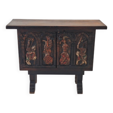 Arts of México Spanish colonial carved  painted console / sideboard, 1940s