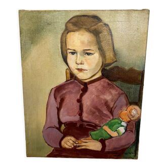 Old portrait of a young girl signed Delvaux