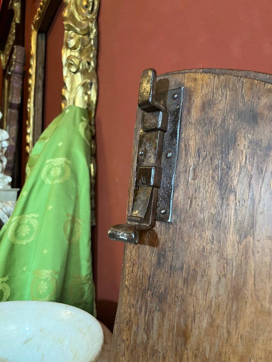 Antique Rustic Tuscan Window in Chestnut with Original Wrought Iron Hardware, 1800s