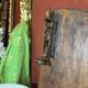 Antique Rustic Tuscan Window in Chestnut with Original Wrought Iron Hardware, 1800s