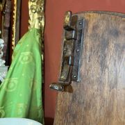 Antique Rustic Tuscan Window in Chestnut with Original Wrought Iron Hardware, 1800s