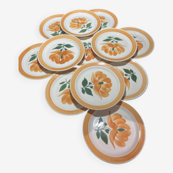 Set of twelve ceramic flat plates by Gien, Mougins decor