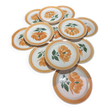 Set of twelve ceramic flat plates by Gien, Mougins decor