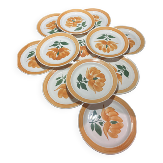 Set of twelve ceramic flat plates by Gien, Mougins decor