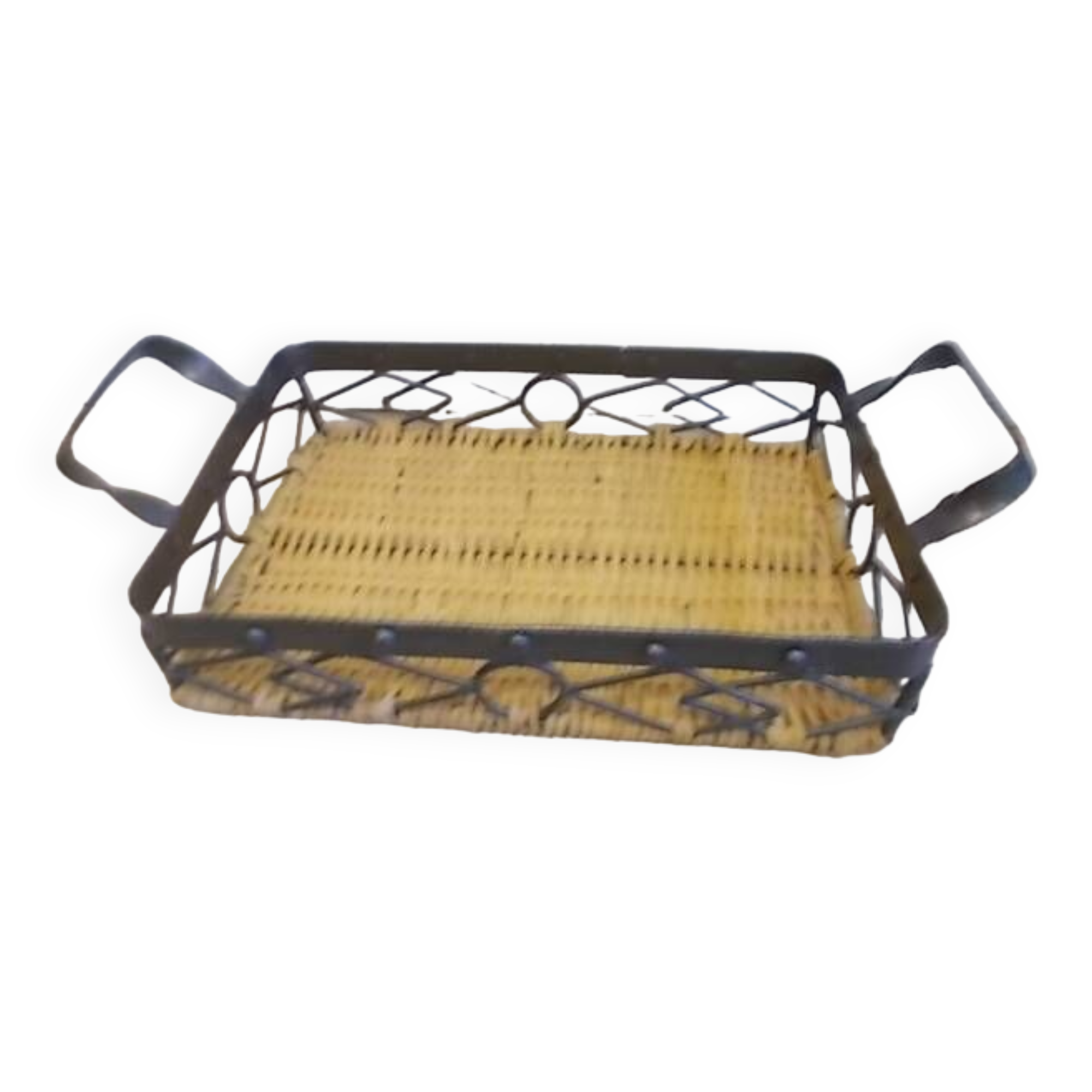 Plateau de service en osier et fer