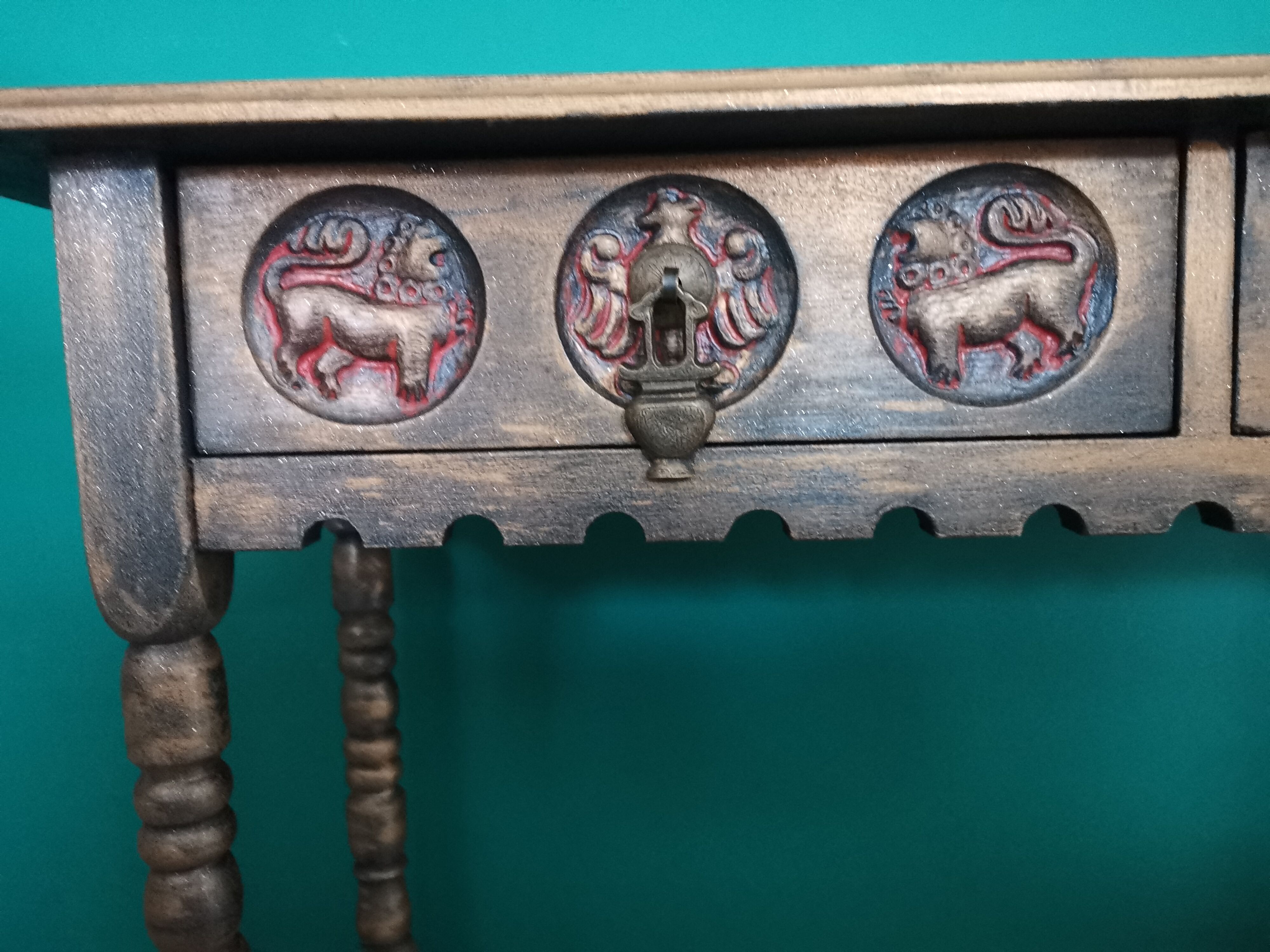 Wooden console 2 drawers antique Chinese style