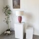 Pink and gold ceramic tripod table lamp