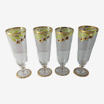 Lot de 4 verres, flûtes à bière, art déco