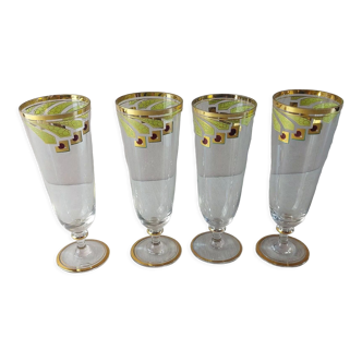 Set of 4 glasses, beer flutes, art deco