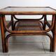 Table basse vintage bambou, rotin et cuir années 60