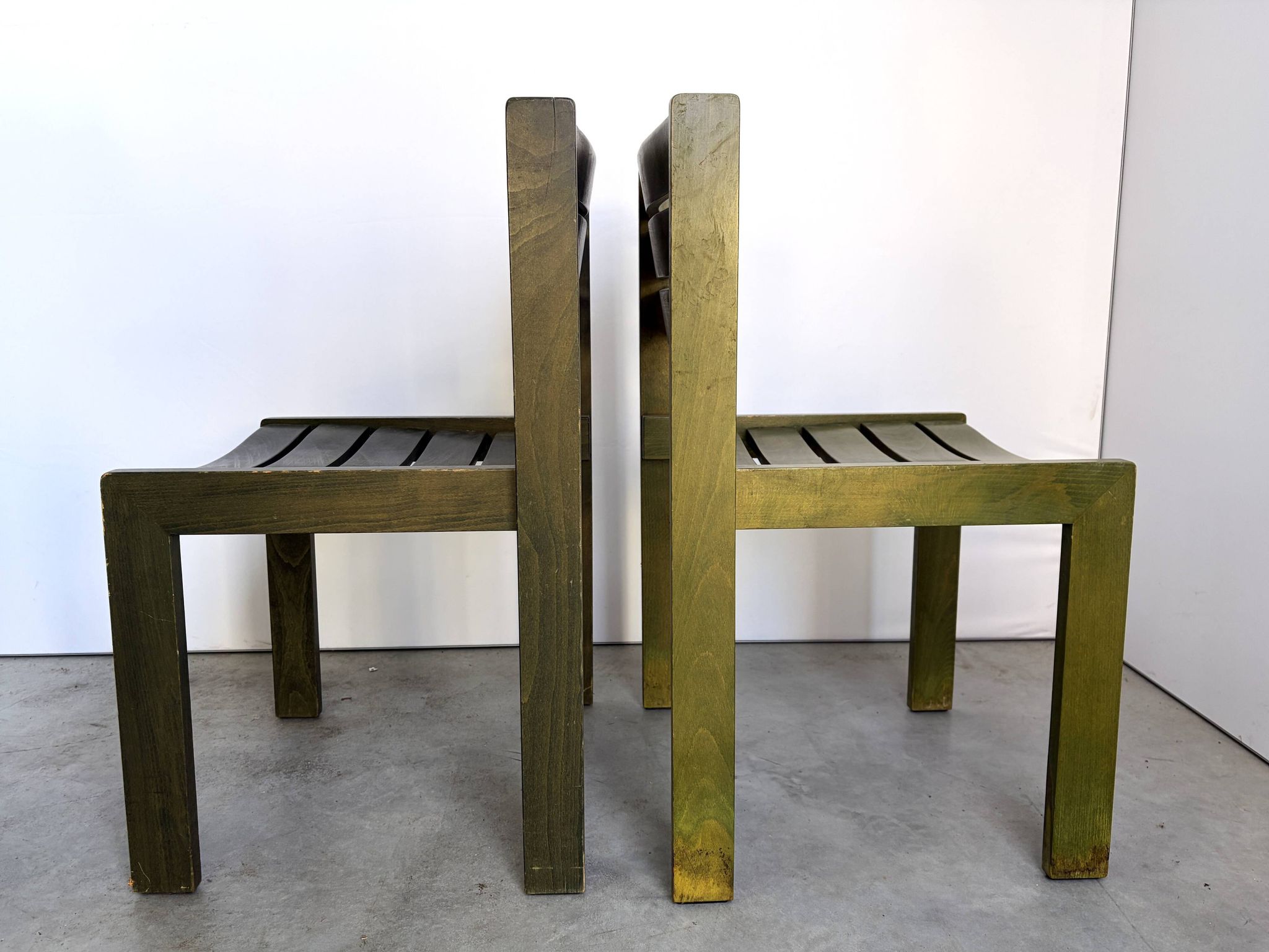 Vintage Wilkhahn stackable dining chair, green stained wood, Germany, 1970s
