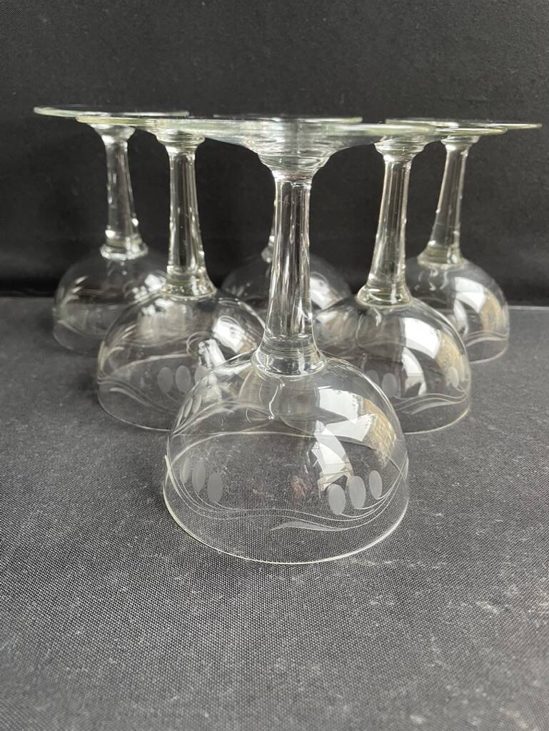 6 Champagne glasses – Cut and engraved glass – Art Deco