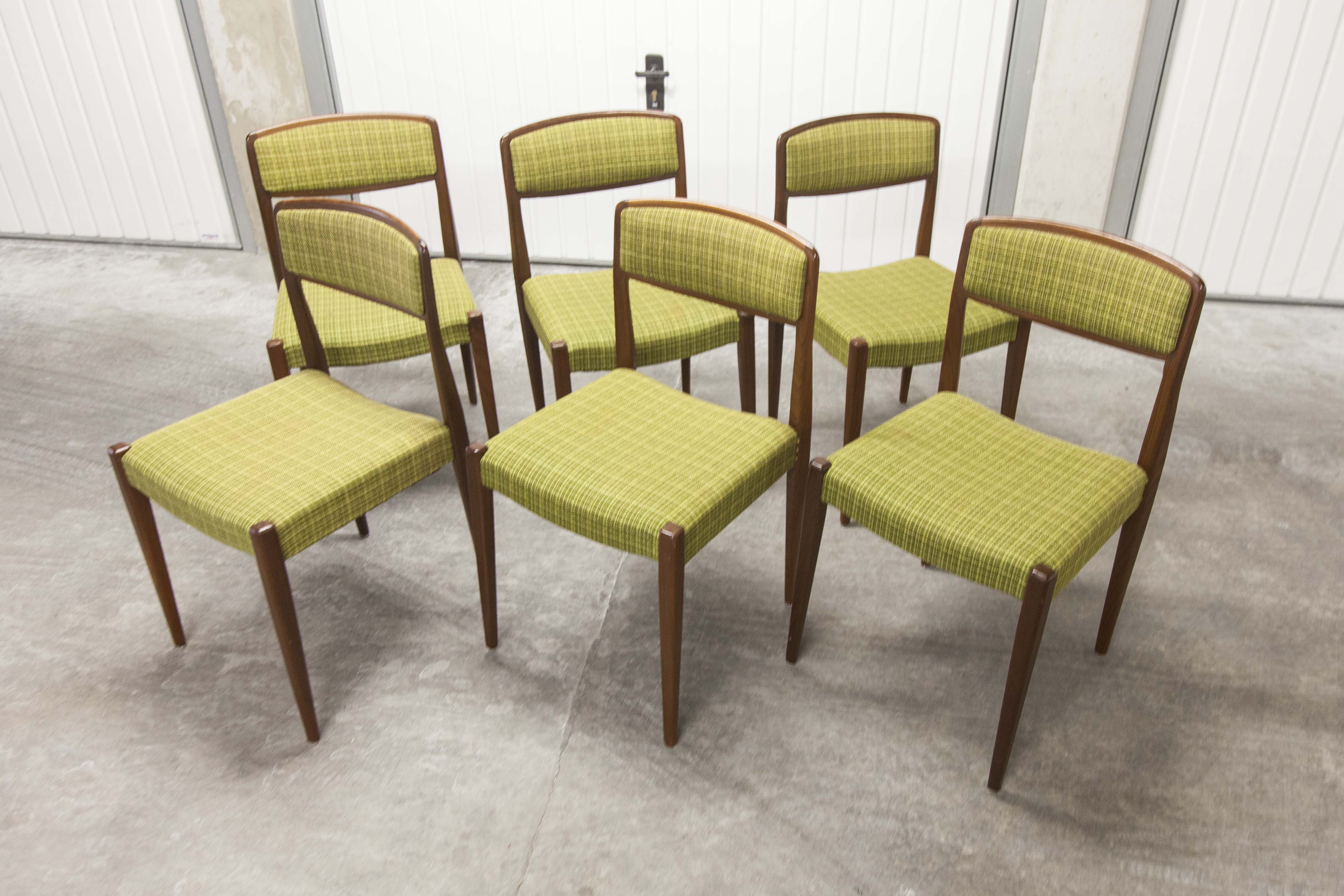 Lot of 6 teak and fabric chairs