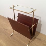 Neoclassical magazine rack in mahogany and brass