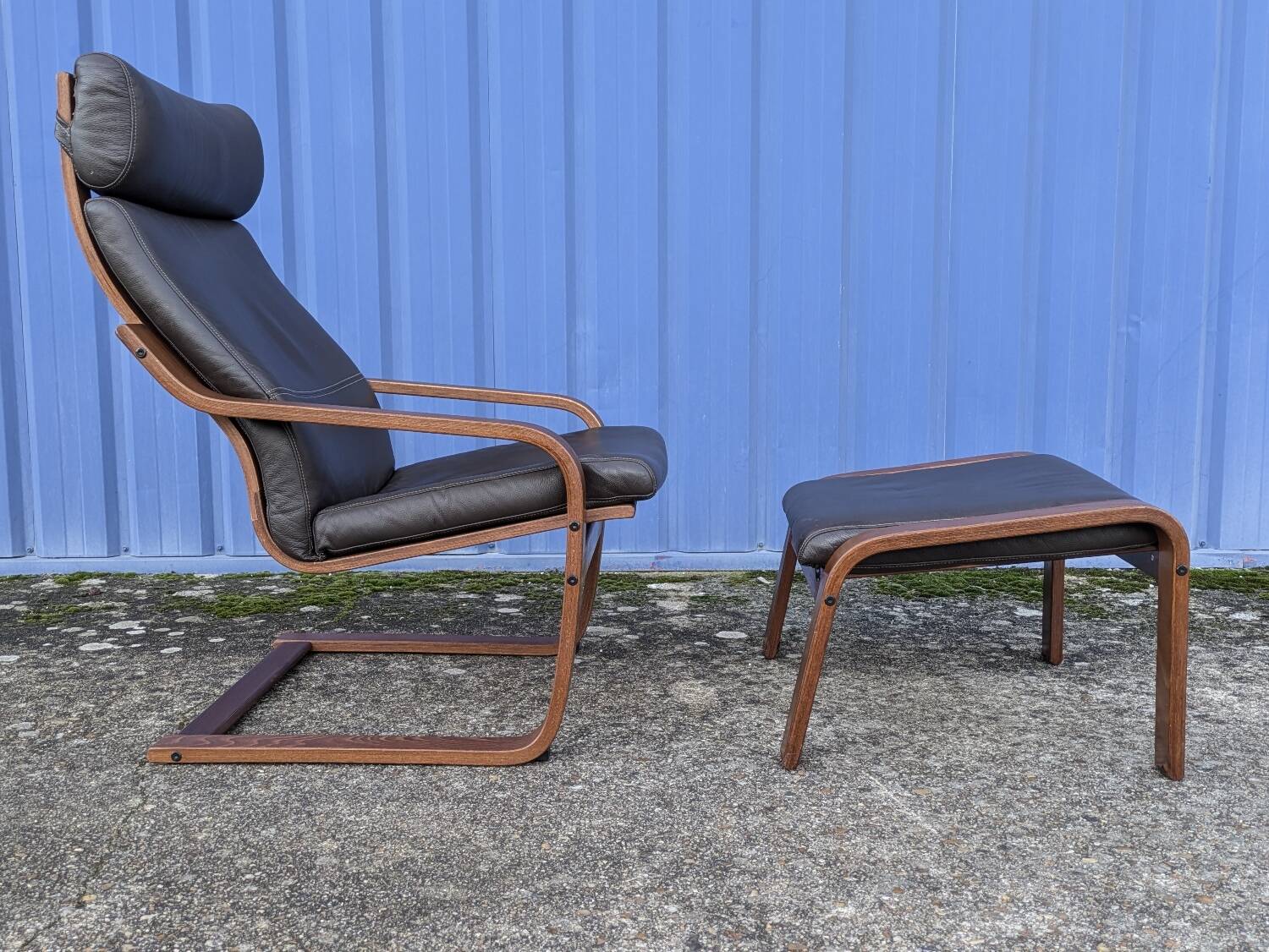 Ikea Vintage "Poang" Leather Relaxation Lounge Chair Brown