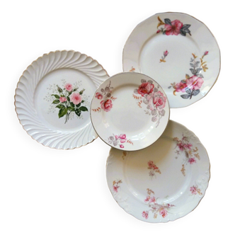 Four Mismatched Vintage Floral Transferware Plates. Mix and Match Tea Party Plates