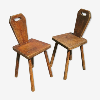 Paire de chaises brutaliste vintage bois vernis campagne