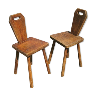Pair of brutalist vintage chairs wood varnish countryside