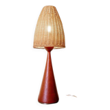 Teak lamp and woven lampshade