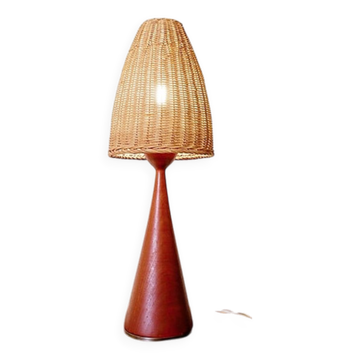Teak lamp and woven lampshade