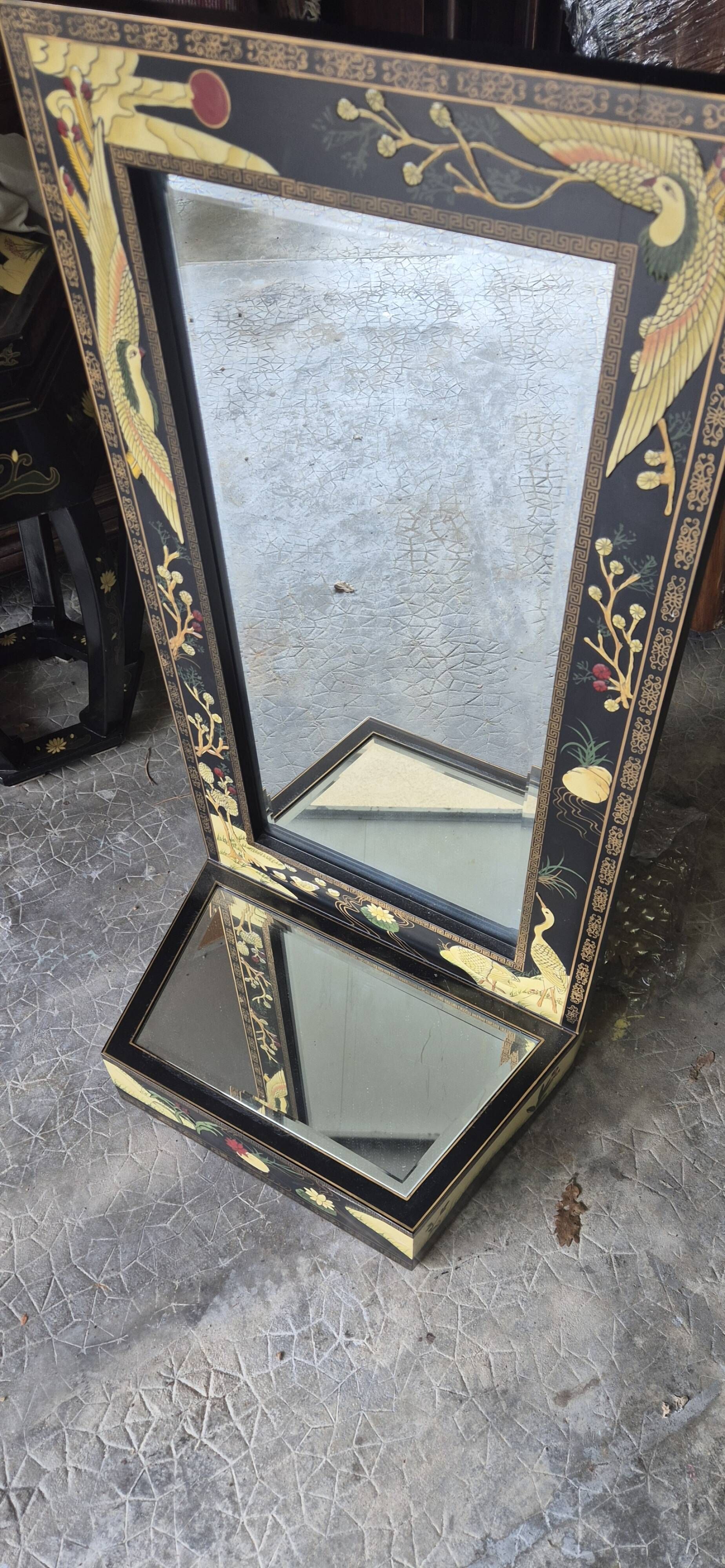 Chinese lacquer mirror "Peace and Tranquility" by Franklin Mint