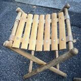 Pair of vintage bamboo and wood folding stools – France, 1960s/1970s