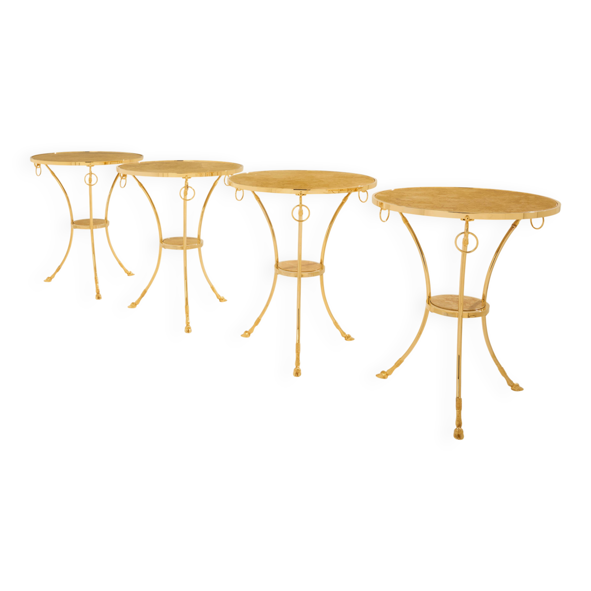 Set of 4 neoclassical side tables in brass and marble by Maison Charles, 1960.