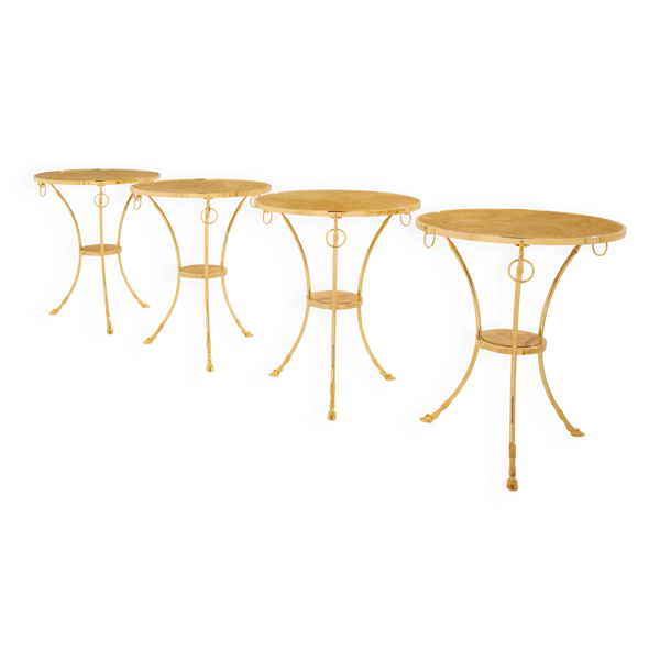 Set de 4 guéridons néoclassiques laiton marbre Maison Charles 1960