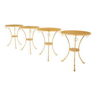 Set of 4 neoclassical side tables in brass and marble by Maison Charles, 1960.