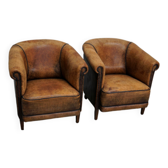 Vintage Dutch Cognac Colored Leather Club Chair, Set of 2