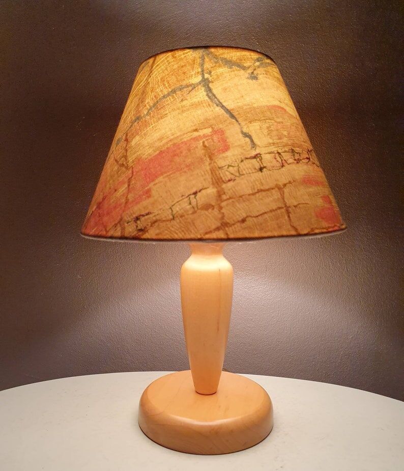 Wooden table lamp with fabric lampshade 1980
