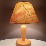 Wooden table lamp with fabric lampshade 1980