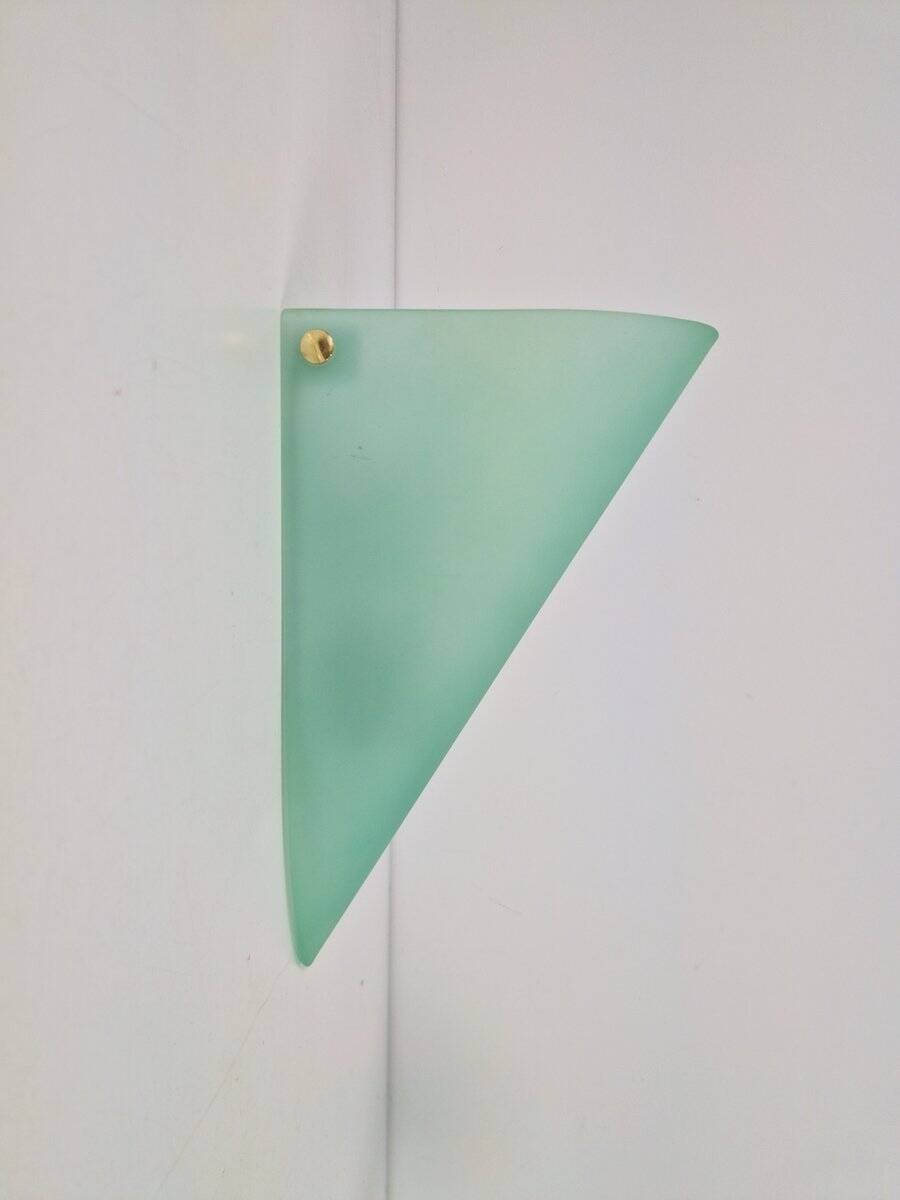 Vintage Triangular Conical Wall Sconces in Green Frosted Glass, 1990s, Set of 2