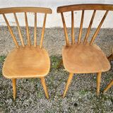 Set of 6 vintage bistro chairs – Warm stained wood – Compass legs