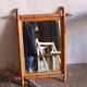 Antique cross mirror, turned wood, bamboo style