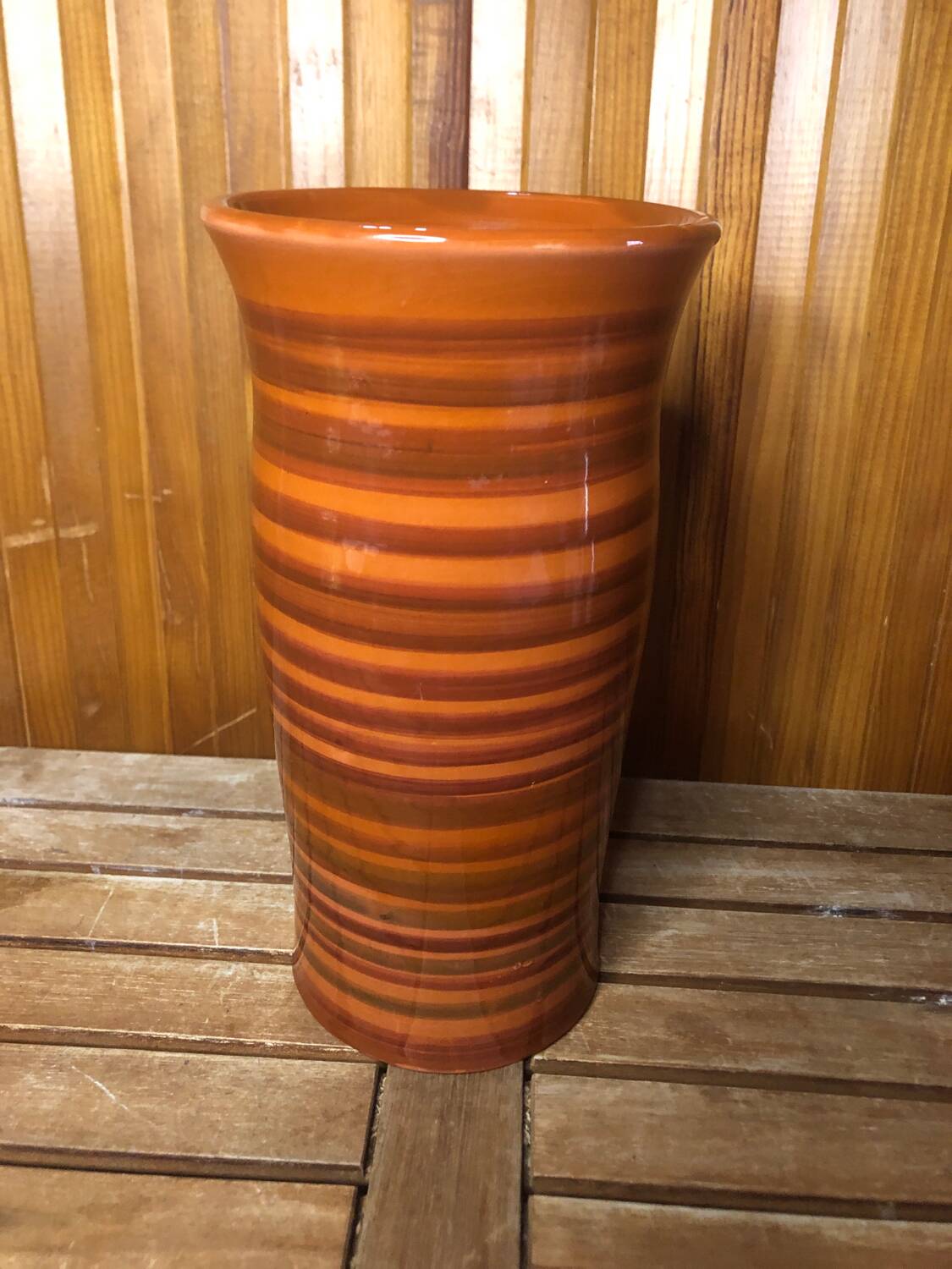 Old soulaines vase france ceramic brown & orange vintage #a393