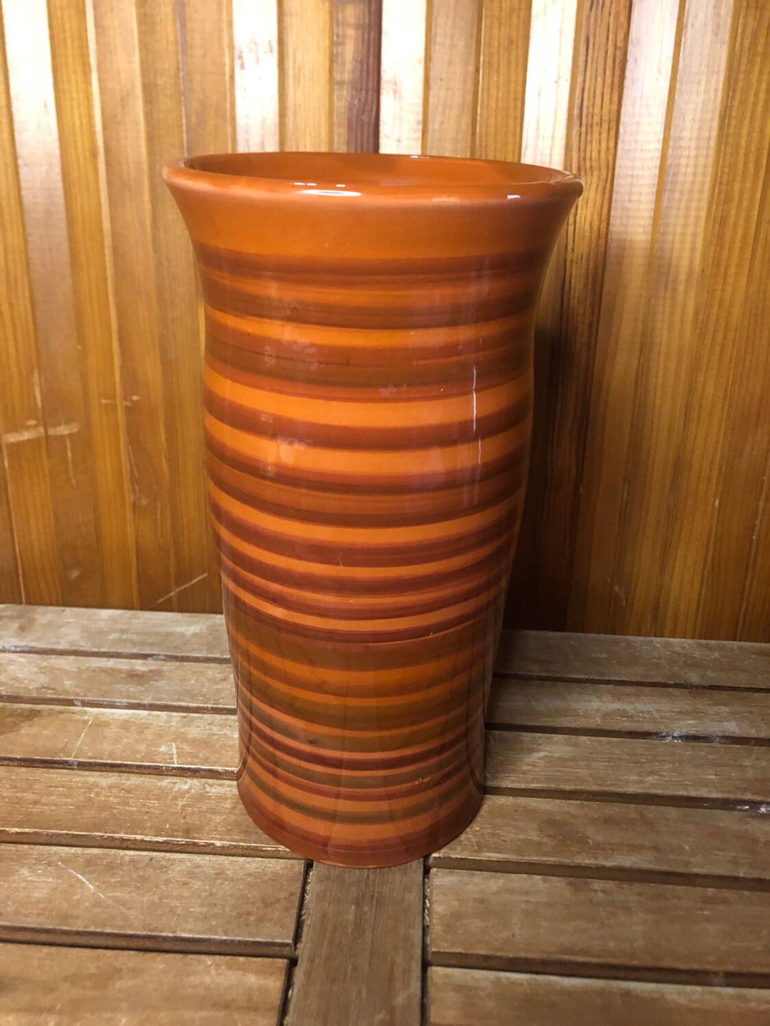 Old soulaines vase france ceramic brown & orange vintage #a393